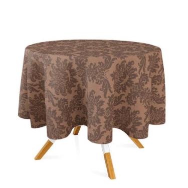 Imagem de Toalha de Mesa Redonda em Tecido Jacquard Marrom Antigo Medalhão Tradi