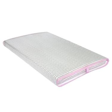 Imagem de Trocador De Bebê Ondinha Cinza Com Viés Rosa Menina - Potinho de Mel