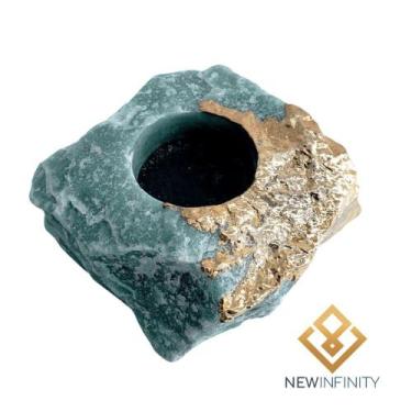Imagem de Porta Vela Quartzo Natural Verde Banho de Ouro Pedra Bruta - Infinity,