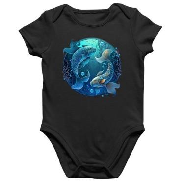 Imagem de Body Bebê Algodão Peixes Sígno - Foca na Moda, Preto, G