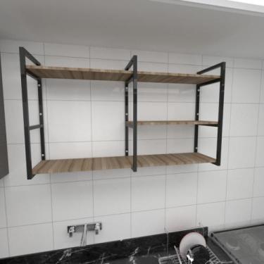 Imagem de Prateleira industrial cozinha aço cor preto prateleiras 30cm cor amade