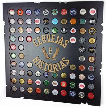 Imagem de Quadro Decorativo Porta Tampinhas Preto Coleção Cervejas - Cervejas e 