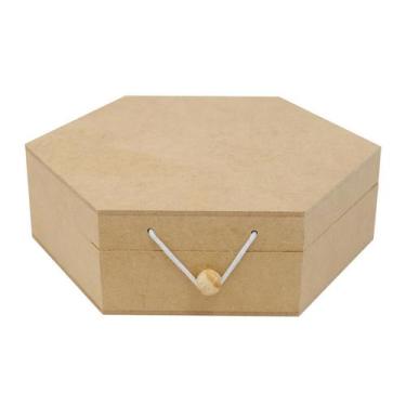 Imagem de Kit 10 Caixa Sextavada Tampa Dobradiça e Elástico 17x17x6 Mdf Madeira 