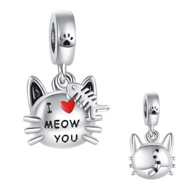 Imagem de MiiFort Pingente de coração com estampa de pata de cachorro e gato compatível com pulseiras Pandora Charms, One Size, Cobre, Sem Pedra Preciosa