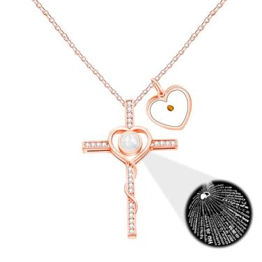 Imagem de Uloveido Colar de cruz de coração religioso para mulheres - Colar com pingente de cruz de zircônia cúbica I Love You em 100 idiomas com pingente de coração e semente de mostarda para presente