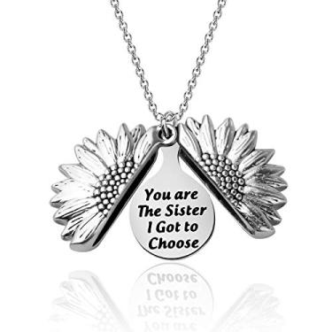 Imagem de LQRI Sister Gift from Sister Best Friend Colar com pingente de girassol You Are The Sister I Got to Choose Girassol, Aço inoxidável, Inoxidável