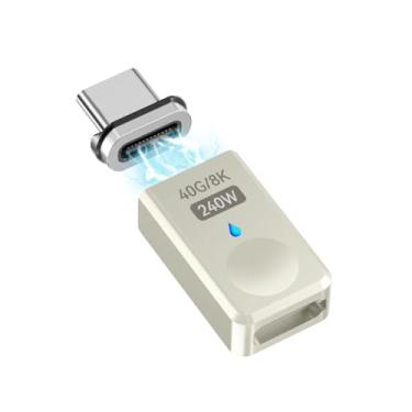 Imagem de SHEEAST Adaptador magnético reto USB C de 240 W, conector magnético USB tipo C de 24 pinos com USB4 40Gbps 8K 60Hz para iPhone 15 Series, Thunderbolt 3/4, MacBook Pro/Air e mais dispositivos tipo C