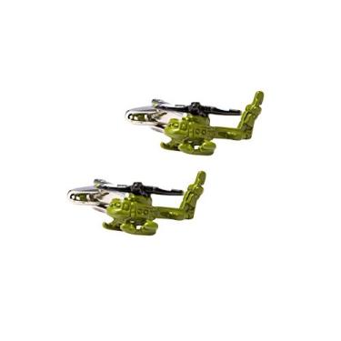 Imagem de Abotoaduras de helicóptero militar Knightthood para homens verde, preto, camisa branca abotoaduras negócios, presentes de casamento com caixa de presente
