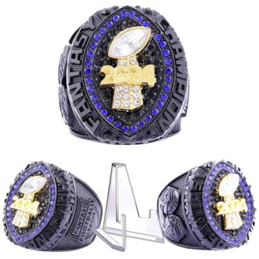 Imagem de noblehead Anel de futebol de fantasia 2024 | Anel campeão FFL pesado | Troféu de prêmio banhado a ouro prateado para vencedor da liga de futebol de fantasia, size 14, Metal, Diamante transparente