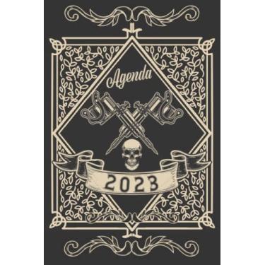Imagem de Agenda 2023 Tattoo Style: Planner settimanale A5 in carta crema con calendario annuale, tracker abitudini mensile, spazio per le note settimanali, pagine per i contatti