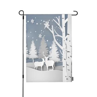 Imagem de HGOD DESIGNS Bandeira de jardim de veado de inverno, 30,5 x 45,7 cm, vertical, dupla face, árvore de Natal, neve, rena, estação, bandeiras, banners, decoração externa, quintal, casa de fazenda