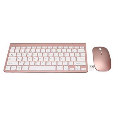 Imagem de Jectse Combo de teclado e mouse, teclado ergonômico ultrafino portátil de 78 teclas com mouse e mouse para laptop (ouro rosa)