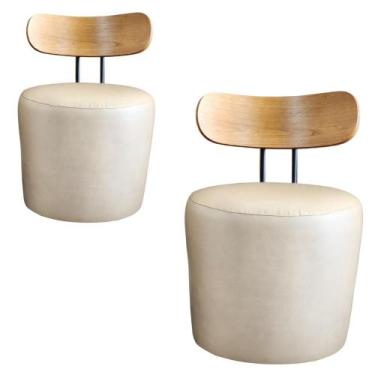 Imagem de Kit 02 Puffs Poltronas Vênus Redondo com Encosto De Madeira Veludo Beg
