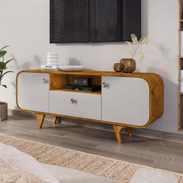 Imagem de Rack para TV Até 55 Polegadas Noronha 2 Portas 1 Gaveta Naturallle/Off White - Móveis Bechara