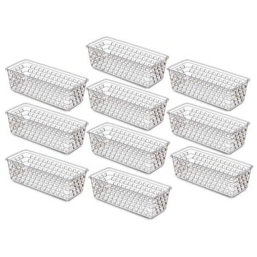 Imagem de Kit 10 Cestos Organizador Multiuso 28x11x8cm Transparente Preto Branco