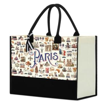 Imagem de Bolsa feminina Italy Chicago New York Las Vegas Paris para presente de lona, Paris, Large