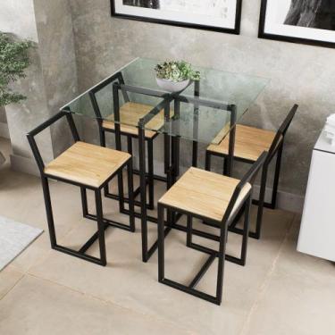 Imagem de Conjunto Mesa Vidro 4 Cadeiras Pequena Pinus Industrial Black - Don Ca