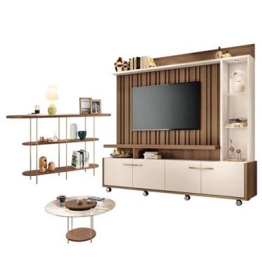 Imagem de Estante Home Theater Titan Off White Castanho e Aparador Infinity e Me