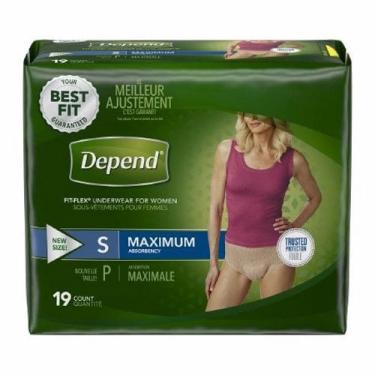 Imagem de Roupa íntima feminina adulta absorvente Depend fit-flex Pull On com costuras rasgáveis Pequeno bronzeado descartável 19 unidades por Kimberly Clark (p