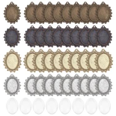 Imagem de PH PandaHall Kit de bandeja com pingente de 80 peças, 40 peças, brincos de 4 cores, biséis ovais, cabochão oval e 40 cabochão de vidro transparente de 18 mm para camafeu, buquê de casamento,