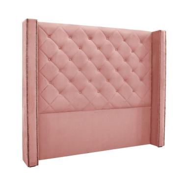 Imagem de Cabeceira Cama Box Queen 160cm e Recamier Vicenza Veludo S04 Cor Rosa