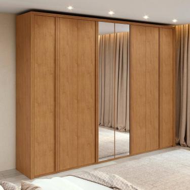 Imagem de Guarda-Roupa Casal 100% MDF 8 Portas Easy Glow com Espelhos Amendoa Clean