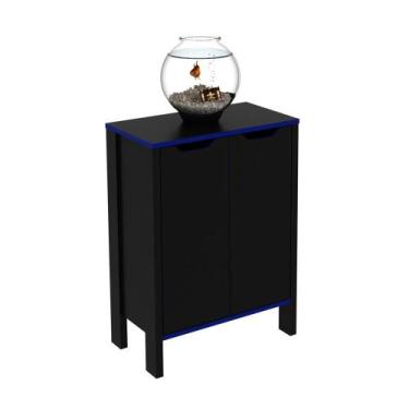 Imagem de Armario Baixo Multiuso 2 Portas ME4164 Preto/Azul - Tecno - Tecno Mobi