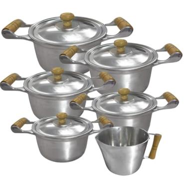 Imagem de Jogo de Panelas Alumínio Batido Fundido 6 Peças Polida Grossa com Tampas de Alumínio