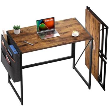 Imagem de SOROGRA Mesa dobrável com bolso de armazenamento para espaços pequenos, mesa dobrável de 80 cm com gancho para fone de ouvido para quarto, escritório em casa, mesa de escrita portátil, fácil montagem
