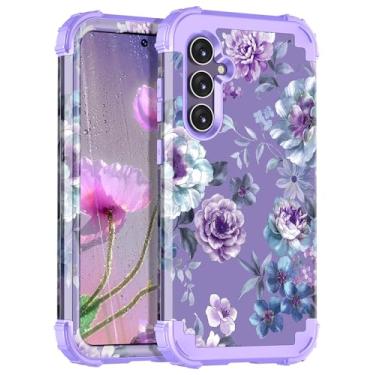 Imagem de Miqala Capa para Galaxy S23 FE 5G, mármore de três camadas resistente à prova de choque proteção total do corpo rígido amortecedor de plástico rígido + capa protetora de silicone macio para Samsung Galaxy S23 FE 6,4 polegadas, flor