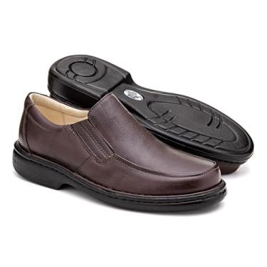 Imagem de Sapato Masculino em Couro Natural Legítimo - Clássico, Macio e Confortável | Palmilha de Gel 10mm com Amortecedor, Solado Antiderrapante de Poliuretano | Protege Coluna, Pés e Pernas | Tamanhos Especiais (BROWN, BR, Adulto, Numérico, 47)