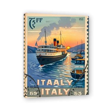 Imagem de Impressão em tela de navio a vapor italiano vintage porto italiano desgastado - Carimbo de papel envelhecido 30 x 39 cm
