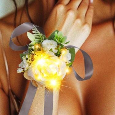 Imagem de Latious Corpete rosa para noivas com luzes de LED para formatura e pulso brilhante para mulheres e meninas (luz branca-amarela)