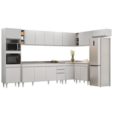 Imagem de Armário De Cozinha Modulada De Canto 9 Peças Cp06 Balcão Com Pia Inox Branco - Lumil