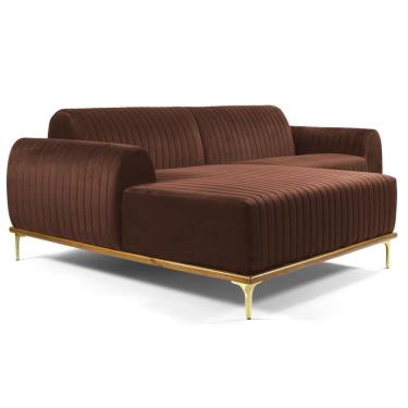 Imagem de Sofá 320cm 5 Lugares Com Chaise Esquerdo Pés Gold Molino C-276 Veludo Terra - Domi