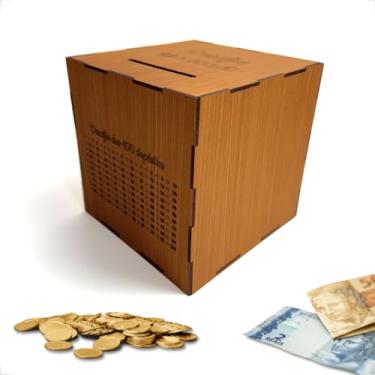 Imagem de Cofre Desafio Japonês em MDF Caramelo 15x15cm Economizar Dinheir Modelo Cubo Metas de R$1.000 R$5.000 R$10.000 R$20.000 Woodbox Poupança (R$ 5 Mil)