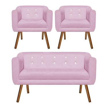 Imagem de Kit 01 Namoradeira e 02 Poltronas Julia Rosa Com Strass