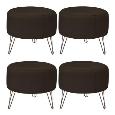 Imagem de Kit 4 Puffs Decorativos Redondo Couro Marrom