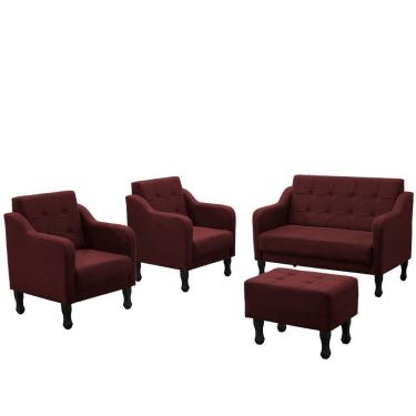 Imagem de Kit 2 Poltronas Namoradeira Puff Bela Suede Vermelho Marsala