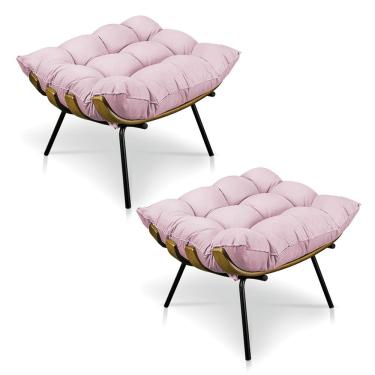 Imagem de Kit 2 Puffs Costela Suede Base Metálica Pallazio Rosa Bebê