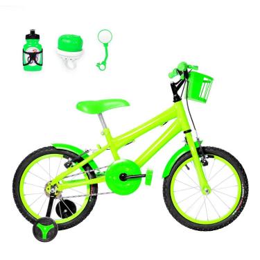 Imagem de Bicicleta Infantil Aro 16 Alumínio + Kit Passeio Verde Claro
