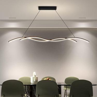 Imagem de Luz de onda moderna Luz pendente, minimalismo lustres lineares de montagem de teto para iluminação para ilha de cozinha, sala de jantar, sala de estar grande lustre de suspensão, a, 90cm
