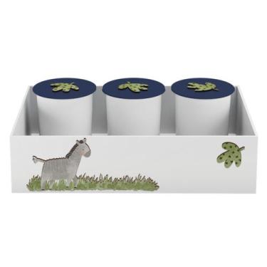 Imagem de Trio de Potes e Bandeja Kit Higiene MDF Safari Zoo - Neném na Nuvem, M