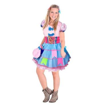 Imagem de Vestido Festa Junina Feminino Com Espartilho Bandeirinhas e bolsa - Fa