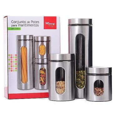 Imagem de Conjunto 3 Potes Porta-Mantimentos 1750ml/940ml/635ml Inox Com Tampa Hermética - Wincy - IXB01013