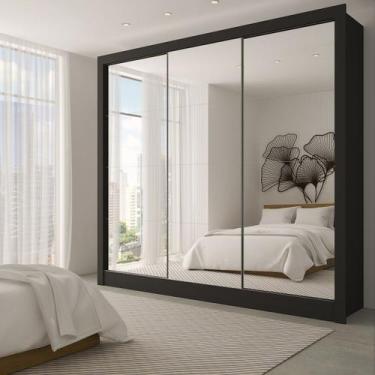 Imagem de Guarda-Roupa Casal Giulia Slim 3 Portas 3 Gavetas com Espelho Preto - 