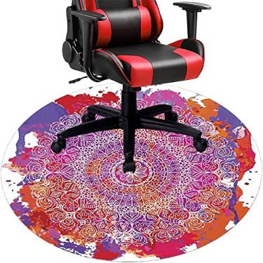 Imagem de Tapete de cadeira de mesa mandala, textura estilo mandala, tapete de cadeira de mesa para piso de madeira de escritório em casa, protetor de piso de pilha baixa, redondo 119 cm