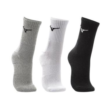Imagem de Meia Cano Médio Mizuno Prime Tam. 39-44 Pacote Com 3 Pares, Cinza, 39-