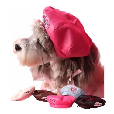 Imagem de LUVMOJO Chapéu de boina de couro francês para animais de estimação, faixa de cabeça adorável para cães e gatos pequenos e médios, acessório de moda perfeito para festas e festivais (vermelho M)