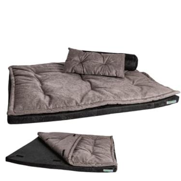 Imagem de Colchonete Cama Grande com Almofada para Cães e Gatos Super Luxo Impermeável (PRETO COM CINZA,Médio)